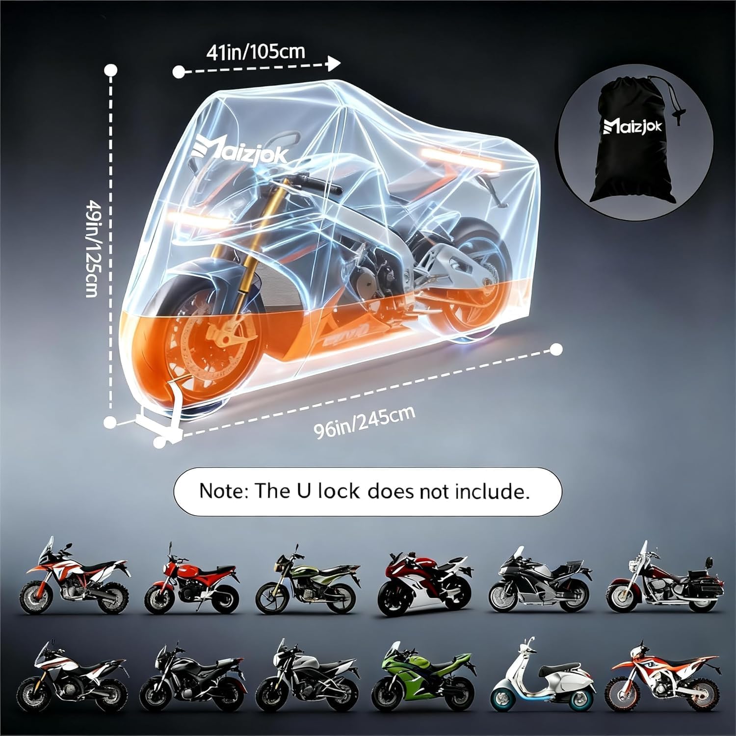 Thumbnail 5 de Maizjok Motorbike Cover 96.5ร41.3ร49.2 in ๐