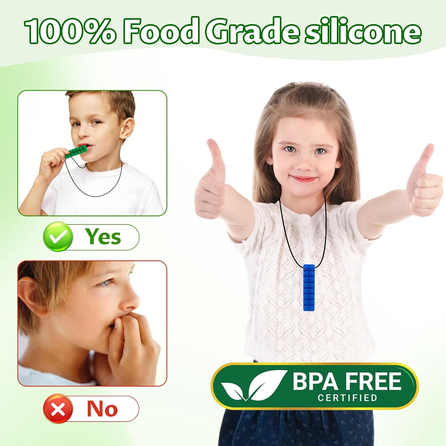 Detalle de LSHUN Chew Necklaces for Sensory Kids – 10 Brick-Shaped Silicone Chew Toys