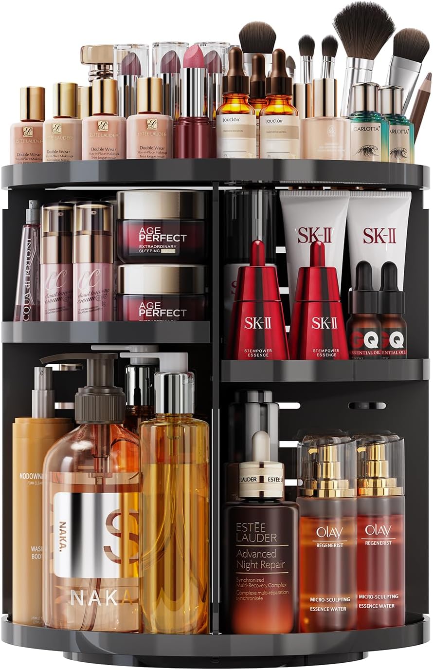 Detalle de Auxmir Make Up Organizer mit 9 einstellbaren Stufen – 360° Drehbar, Extra Groß, schwarz