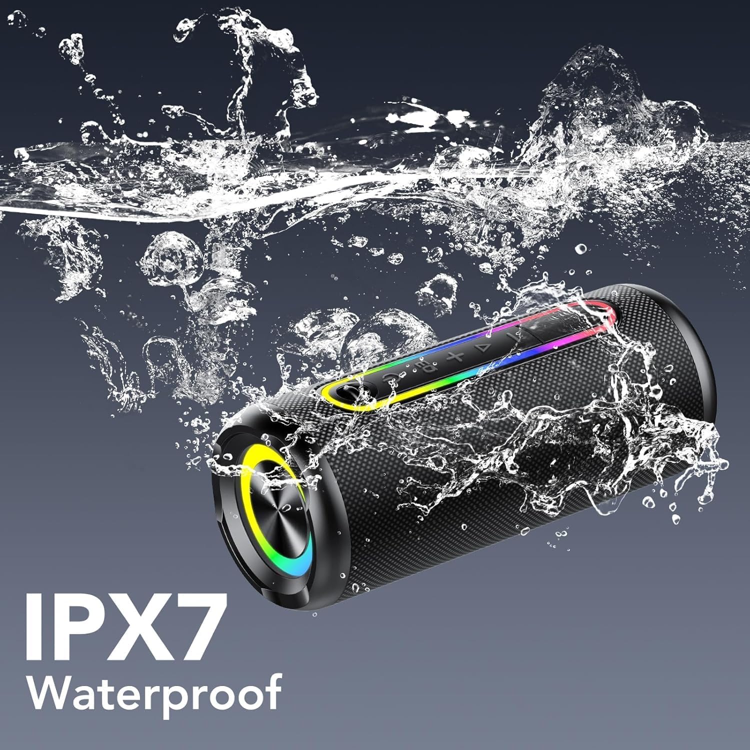 Detalle de Portable Bluetooth Speaker with 30W Power, Bluetooth 5.4, 30H Playtime, IPX7 Waterproof and RGB Lights