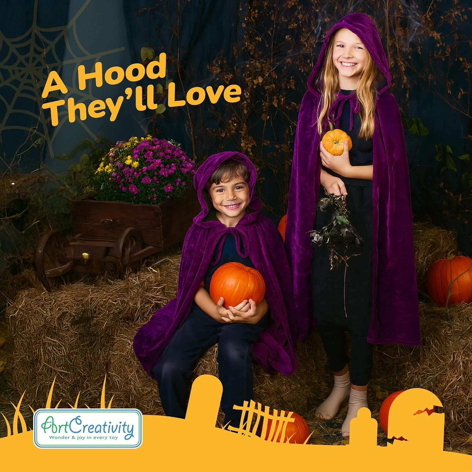 Detalle de ArtCreativity Kids’ Velvet Hooded Cloak with String Closure, Medieval Costume Accessory