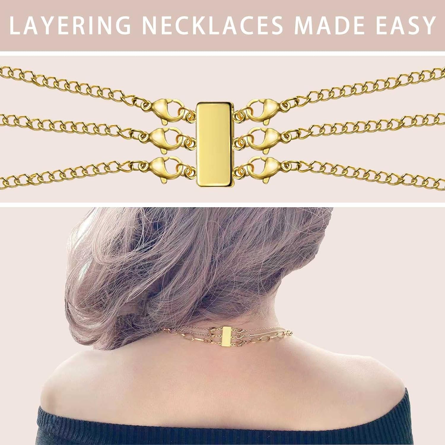 Detalle de OHINGLT Magnetic Necklace Layering Clasps, 4-Piece Gold and Silver Set