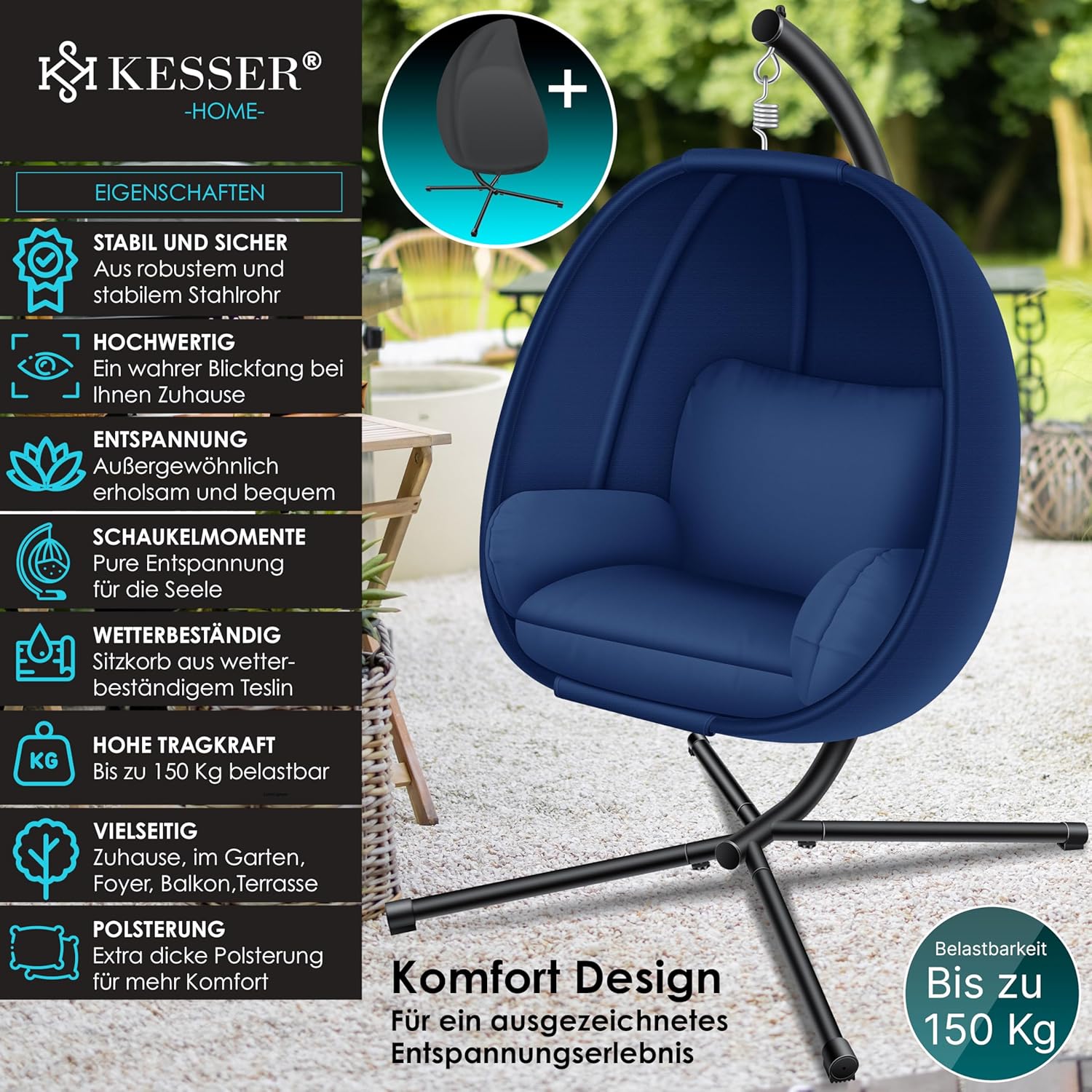 Thumbnail 2 de KESSER Luxe Hängesessel mit Gestell – stabiler Stand, weiche Kissen und wetterfeste Prämisse