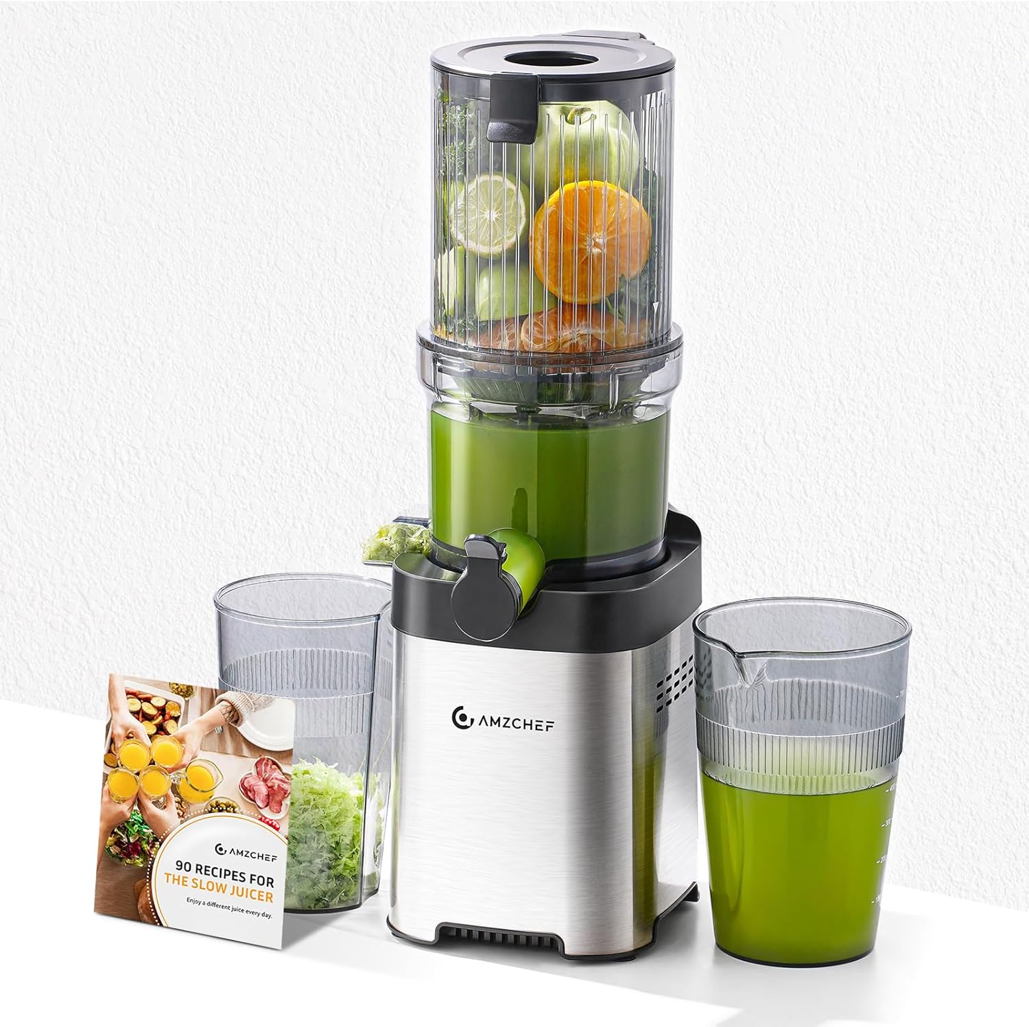 Detalle 2 de AMZCHEF Cold Press Slow Masticating Juicer (126mm feed chute) – stainless steel professional style