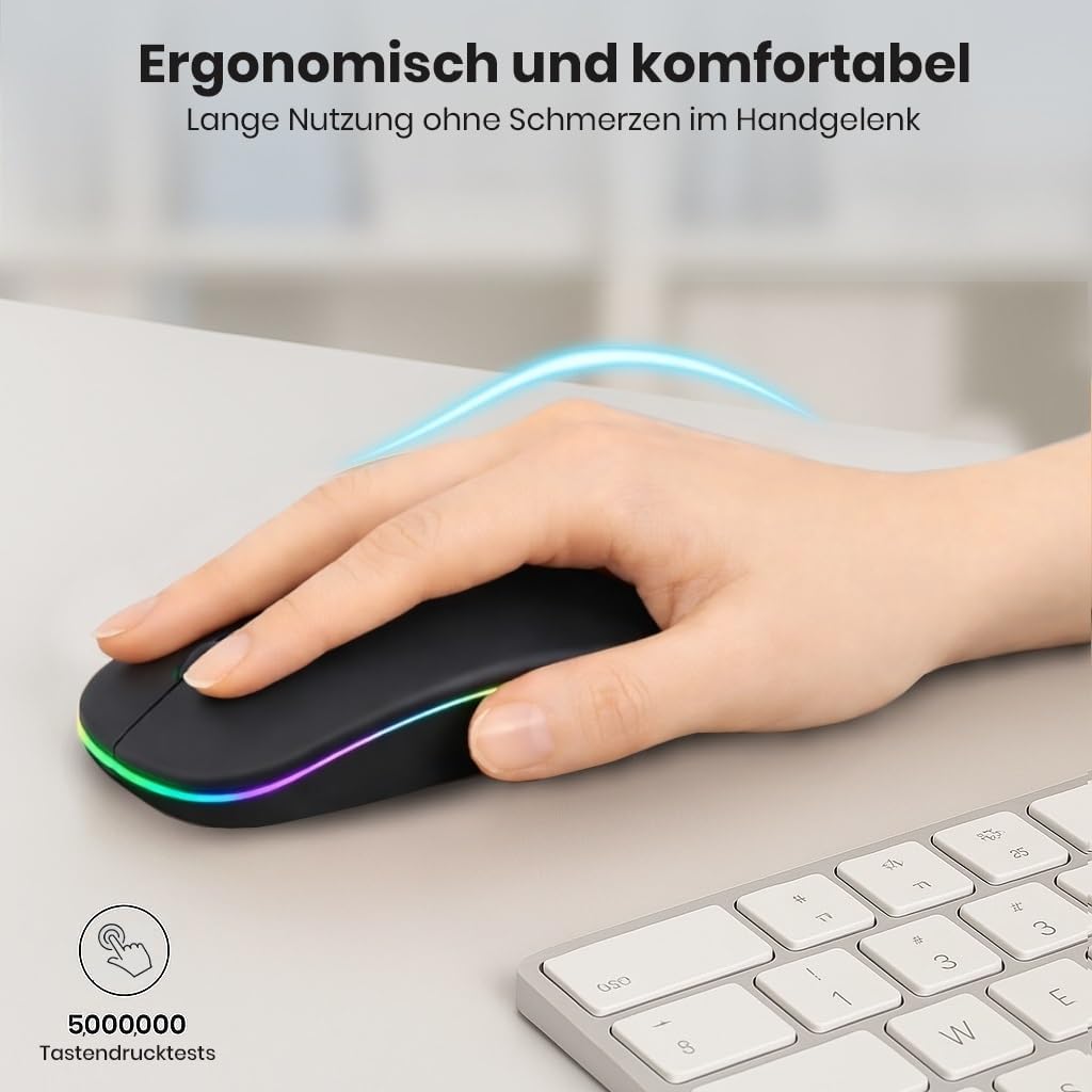 Thumbnail 4 de GLOBAL TECH Kabellose Bluetooth-Maus mit Dual-Modus (2,4 GHz & Bluetooth), wiederaufladbar, ultradünn – Schwarz