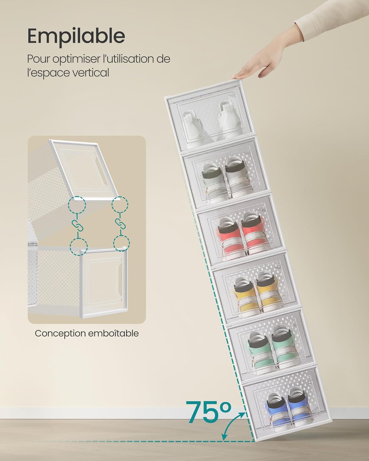 Thumbnail 2 de SONGMICS Boîtes à Chaussures Lot de 12 – Rangement transparent et pliable jusqu’à 47