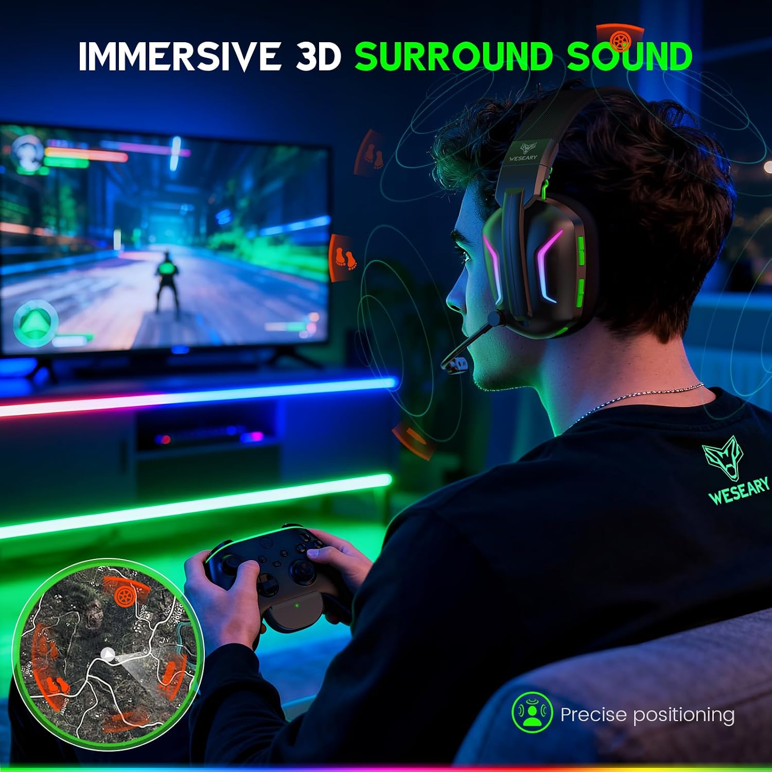 Thumbnail 2 de WESEARY WG1 Gaming-Headset mit 50‑Stunden Akkulaufzeit
