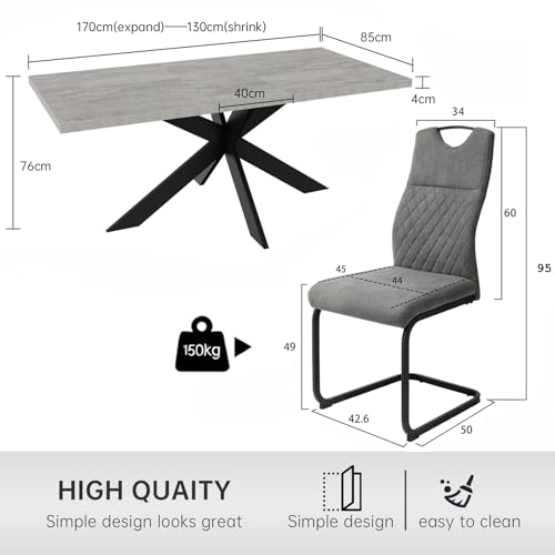 Detalle 2 de JIEXI Set Tavolo da Pranzo Allungabile 130–170 cm con 6 Sedie in Tessuto – MDF e polvere di cemento, stile moderno