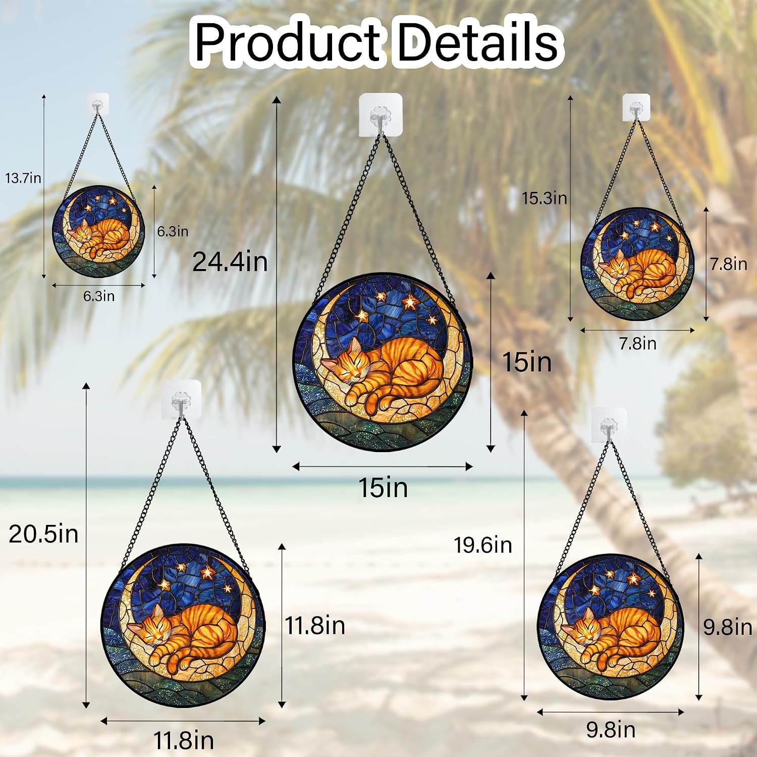 Detalle de AMDERVEN Orange Cat Moon Window Suncatcher, 9.8-Inch Blue Starry Sky