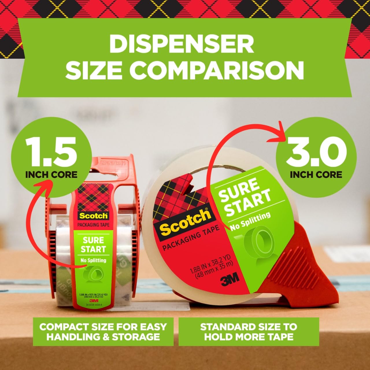 Thumbnail 3 de Scotch Sure Start Packing Tape (Clear) with Dispensers, Quiet Unwind, 6 Rolls