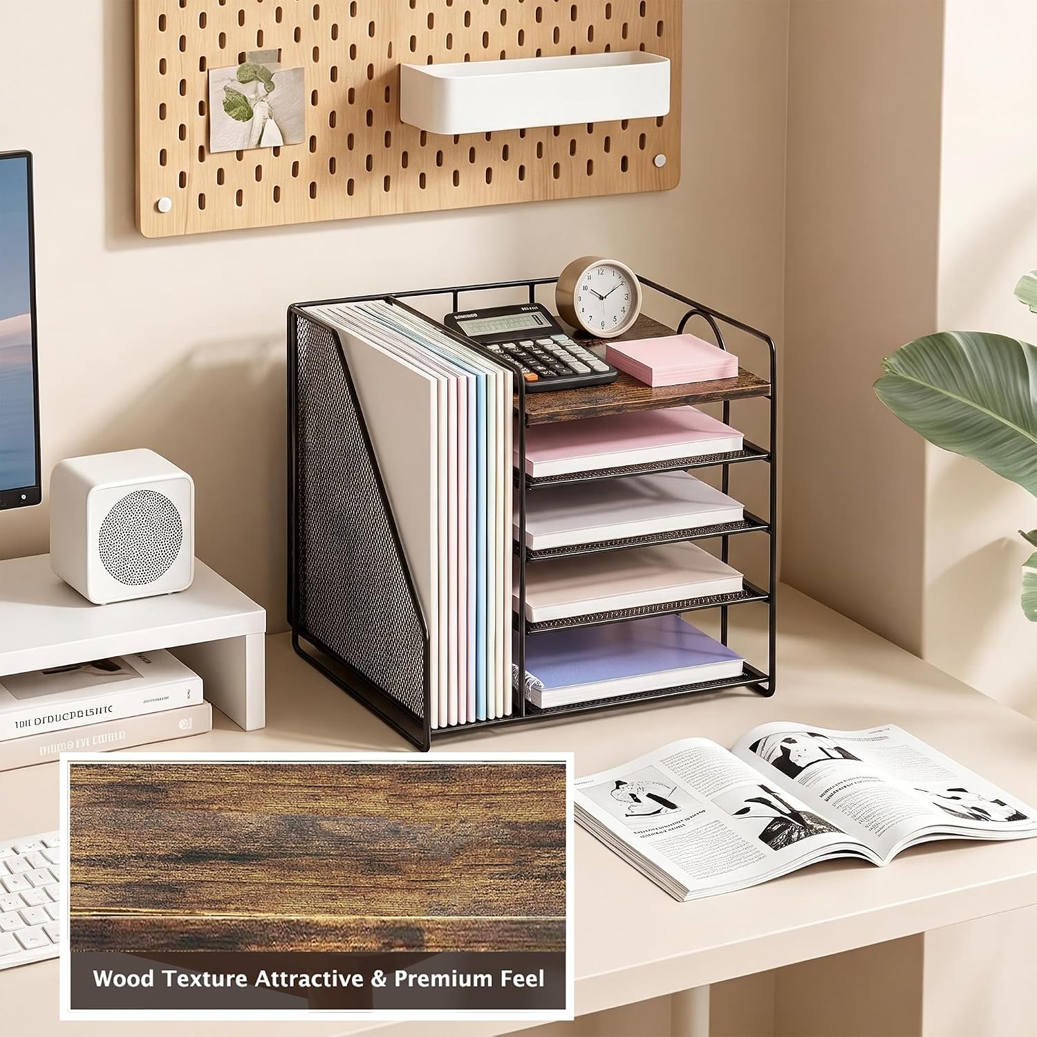 Detalle 1 de OPNICE Desk Organizer 5-Tier Metal Letter Tray, Brown