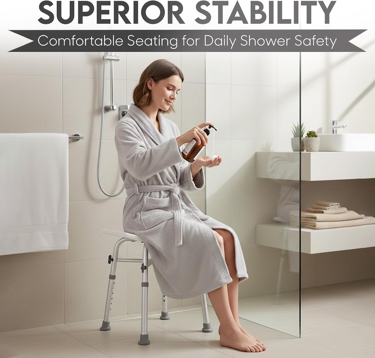 Detalle 1 de Dr. Kay's JSWCHEN-SF09 Shower Chair with Aluminum Frame and Crossbars