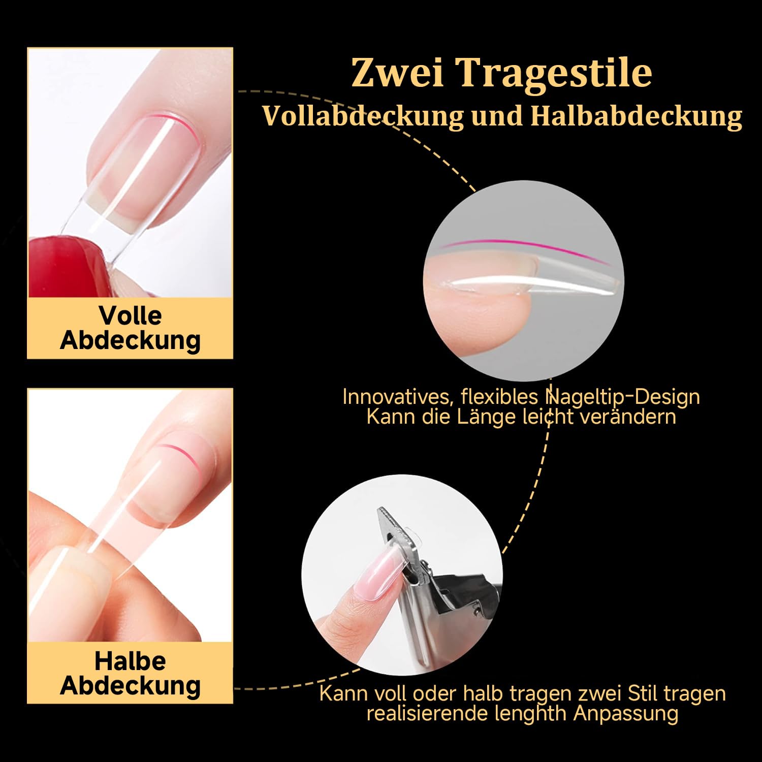 Detalle 2 de UNA GELLA Tips für Gelnägel Extra Lange Square – 216 Stück in 12 Größen (No C-Kurve)