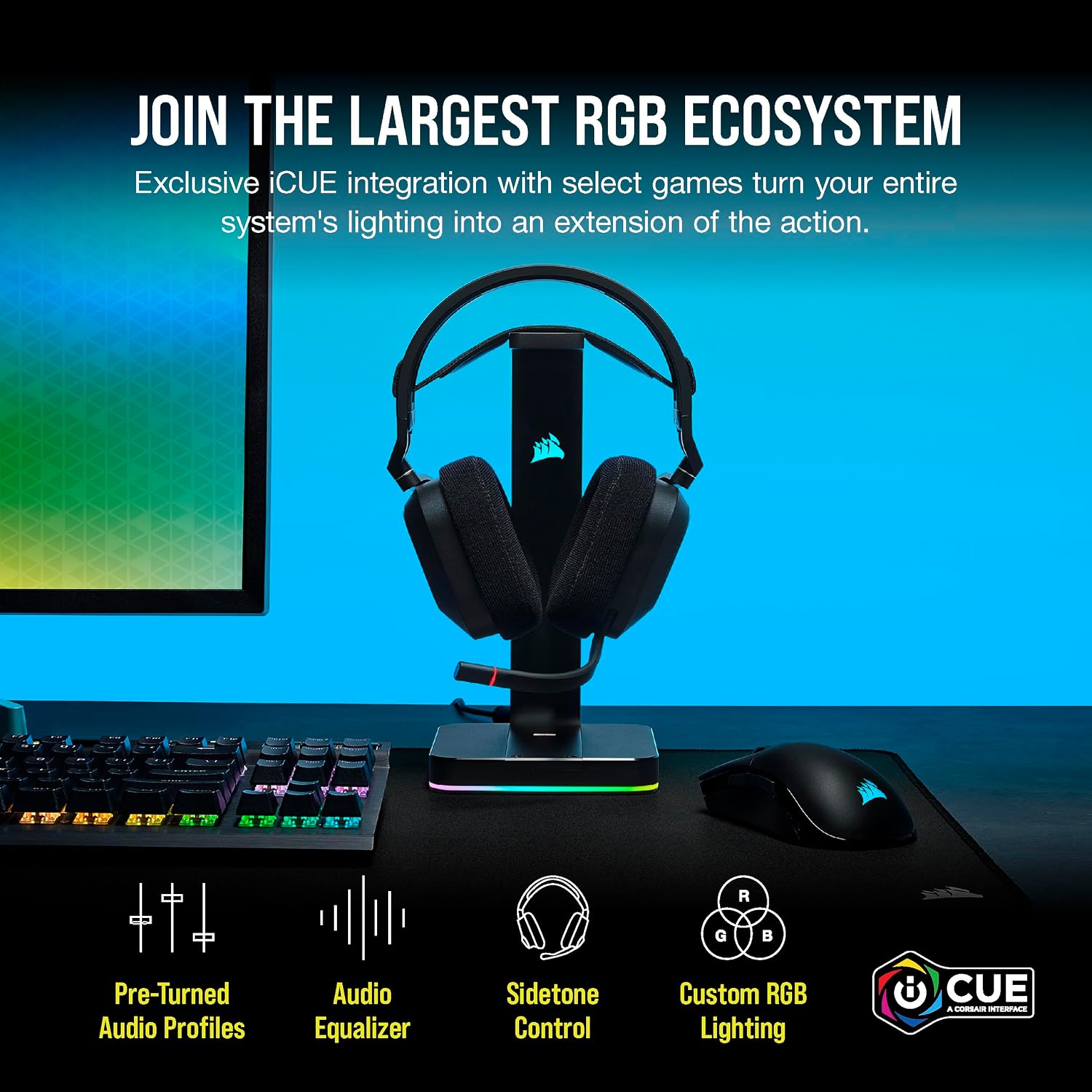 Thumbnail 6 de Corsair HS80 RGB Wireless Multiplatform Gaming Headset (Dolby Atmos, iCUE Compatible) - Black