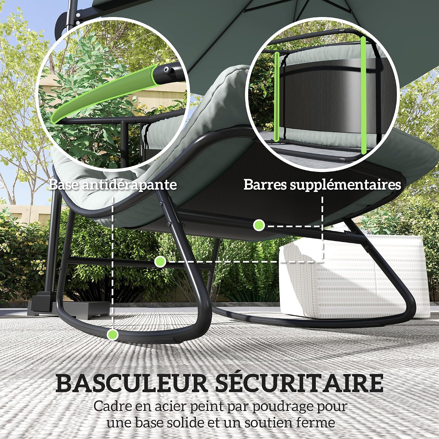 Thumbnail 6 de Outsunny 84G-540V01GY schommelstoelen voor buiten, set van 2 met mesh
