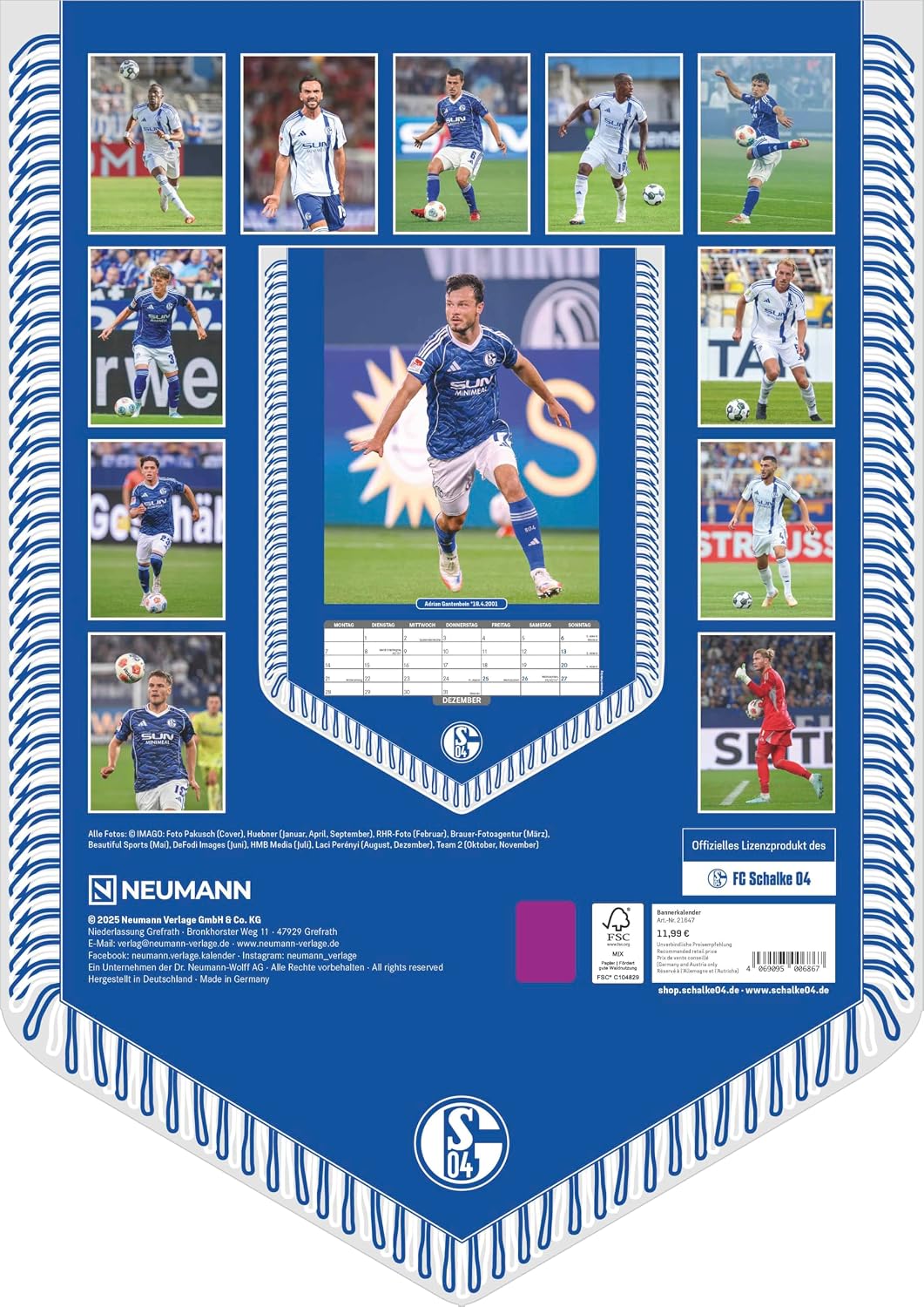 Detalle 2 de Alpha Edition N Neumann FC Schalke 04 2026 Bannerkalender A3 (30x42 cm) mit 12 Monatsblättern und Spiralbindung