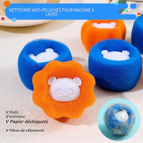 Detalle de Boule Anti Poils Machine à Laver de Yalisite – Absorbe Cheveux et Peluches, Orange+Bleu