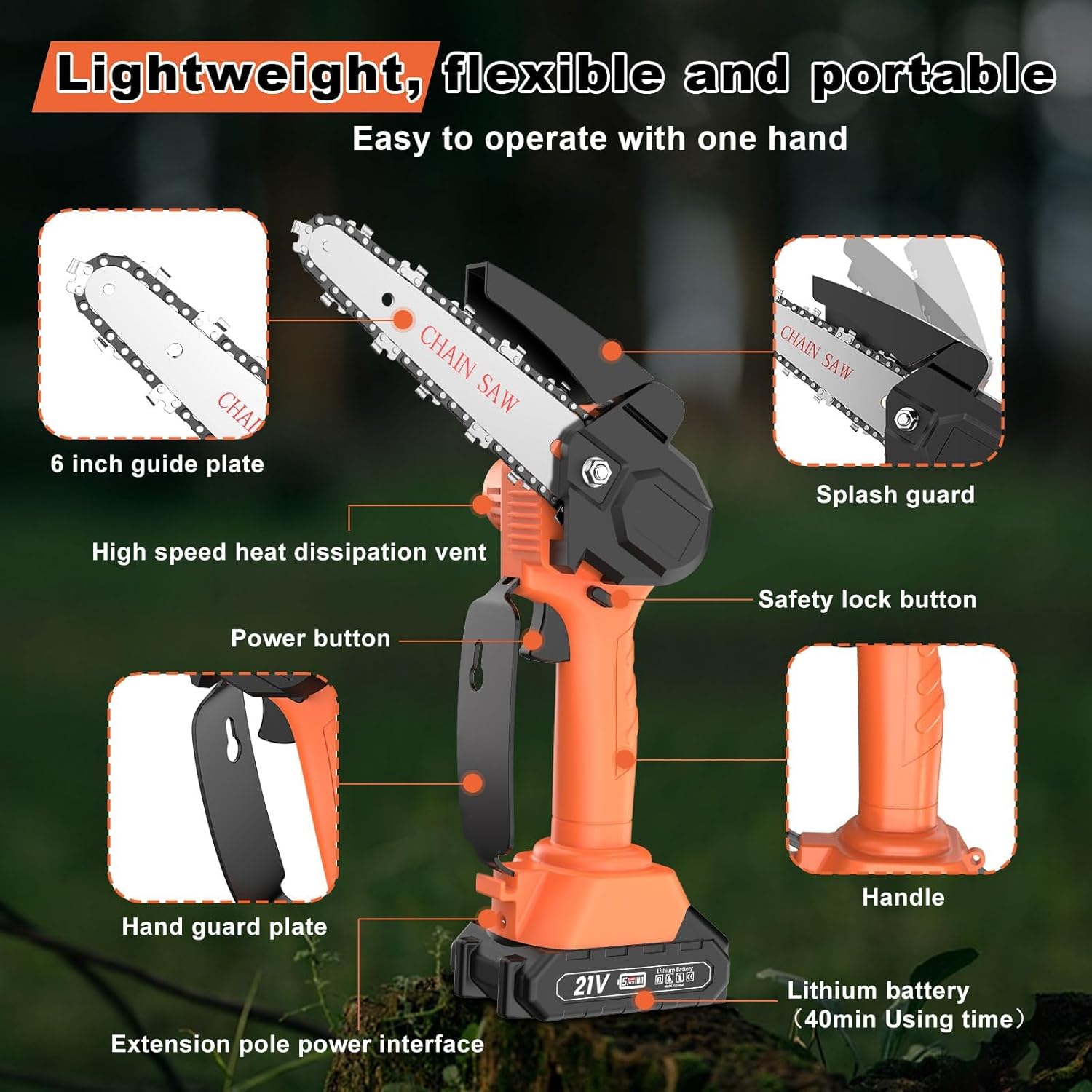 Thumbnail 4 de Cordless Pole Saw 12.47Ft – 2 in 1 Long Reach Saw & Handheld Chainsaw (6'')