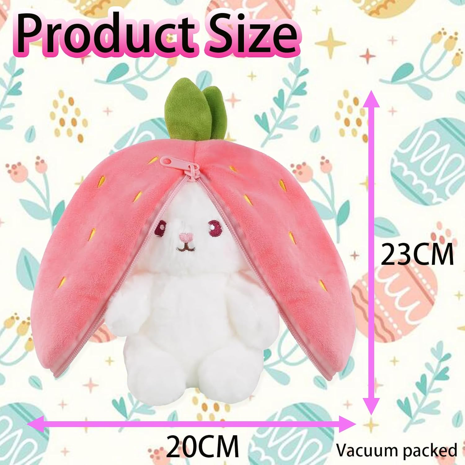 Thumbnail 1 de Irunfast 23cm Easter Bunny Plush Toy (Reversible Strawberry Bunny with Zip Surprise)