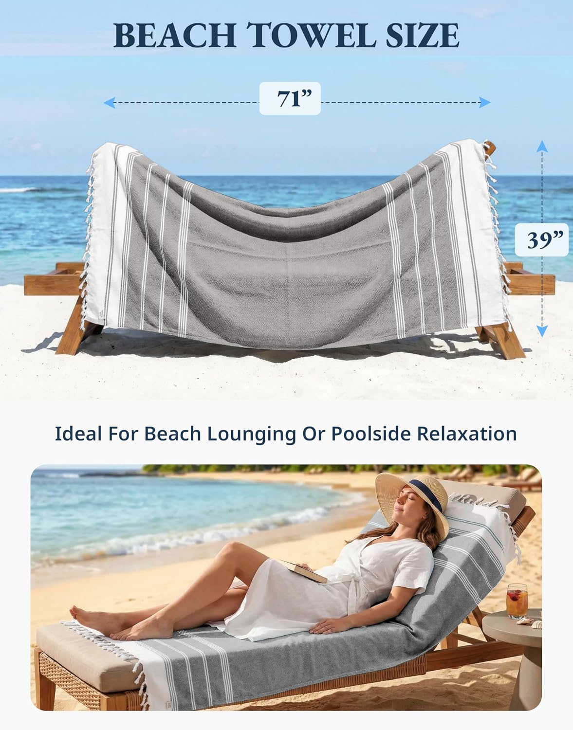 Detalle 2 de Lane Linen Beach Towel (2-Pack) — Oversized 39" x 71" Quick Dry, Sandproof Travel Towels in Ebony