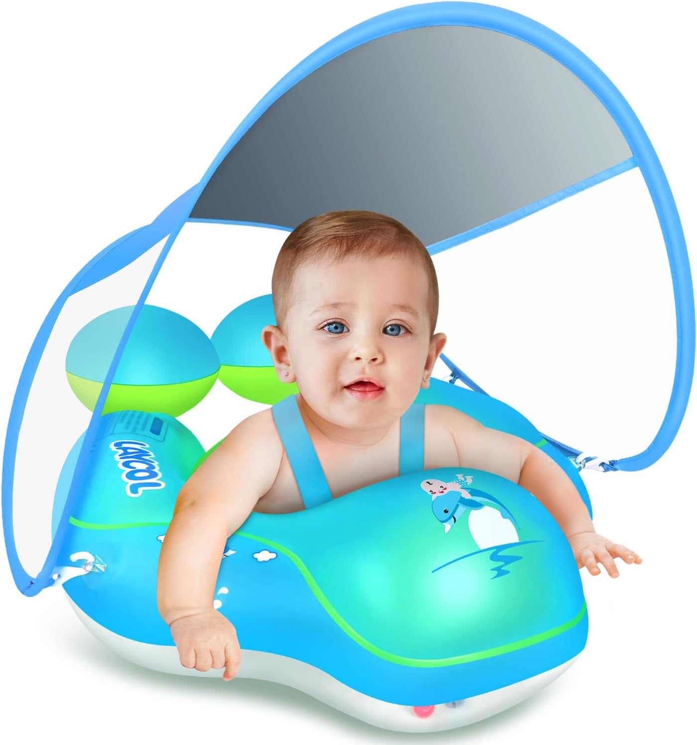 Detalle de Upgraded No Flip Over Baby Pool Float with Sun Canopy (Blue, 6-36 Months, UPF50+)