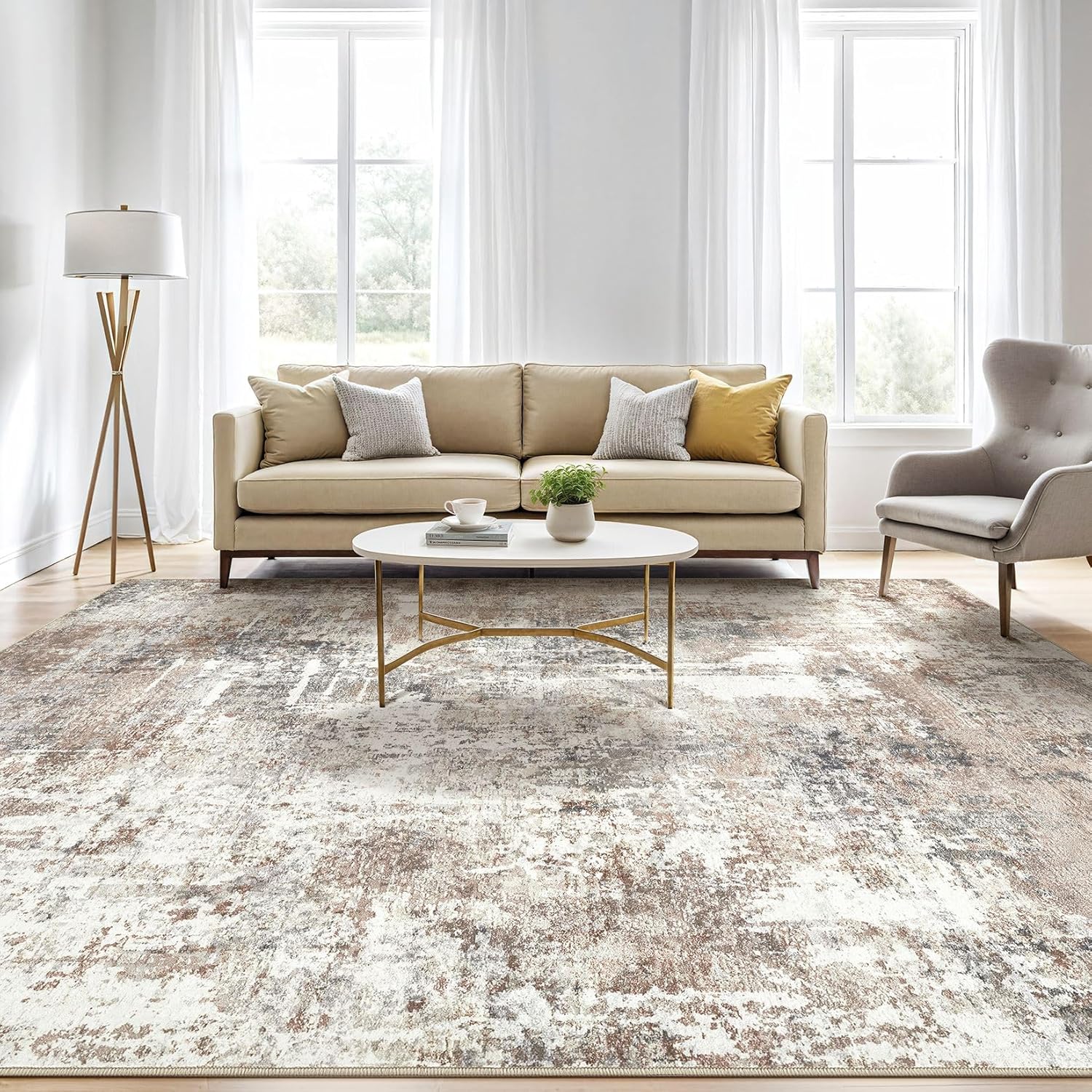 Thumbnail 4 de 8x10 Washable Abstract Modern Area Rug for Living Rooms