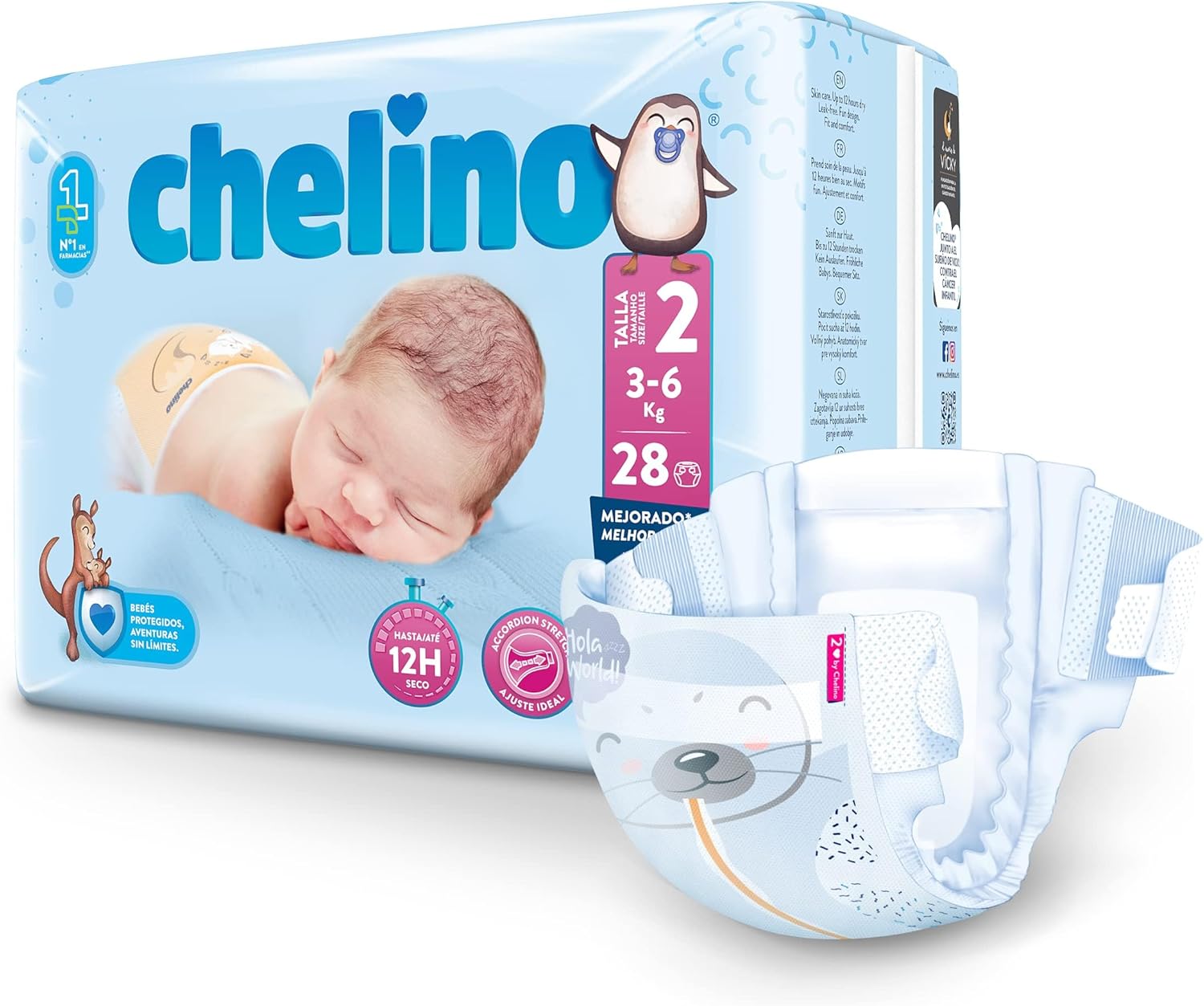 Thumbnail 2 de Chelino Pañales infantiles Talla 2 (3-6 kg) – 168 pañales, con doble barrera antiescapes