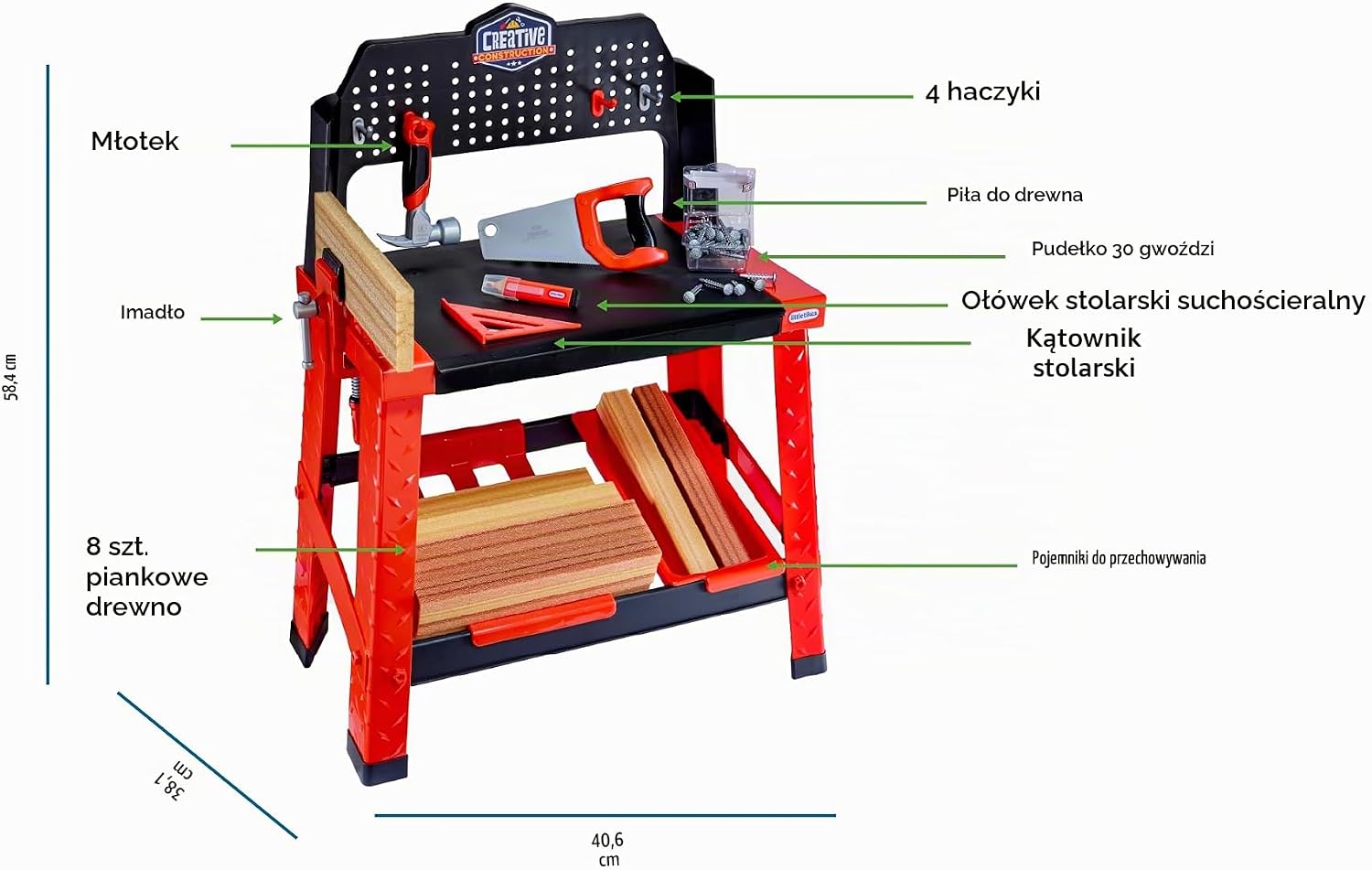 Detalle de Little Tikes 643910 Creative Construction Workbench – warsztat z piankowymi deskami