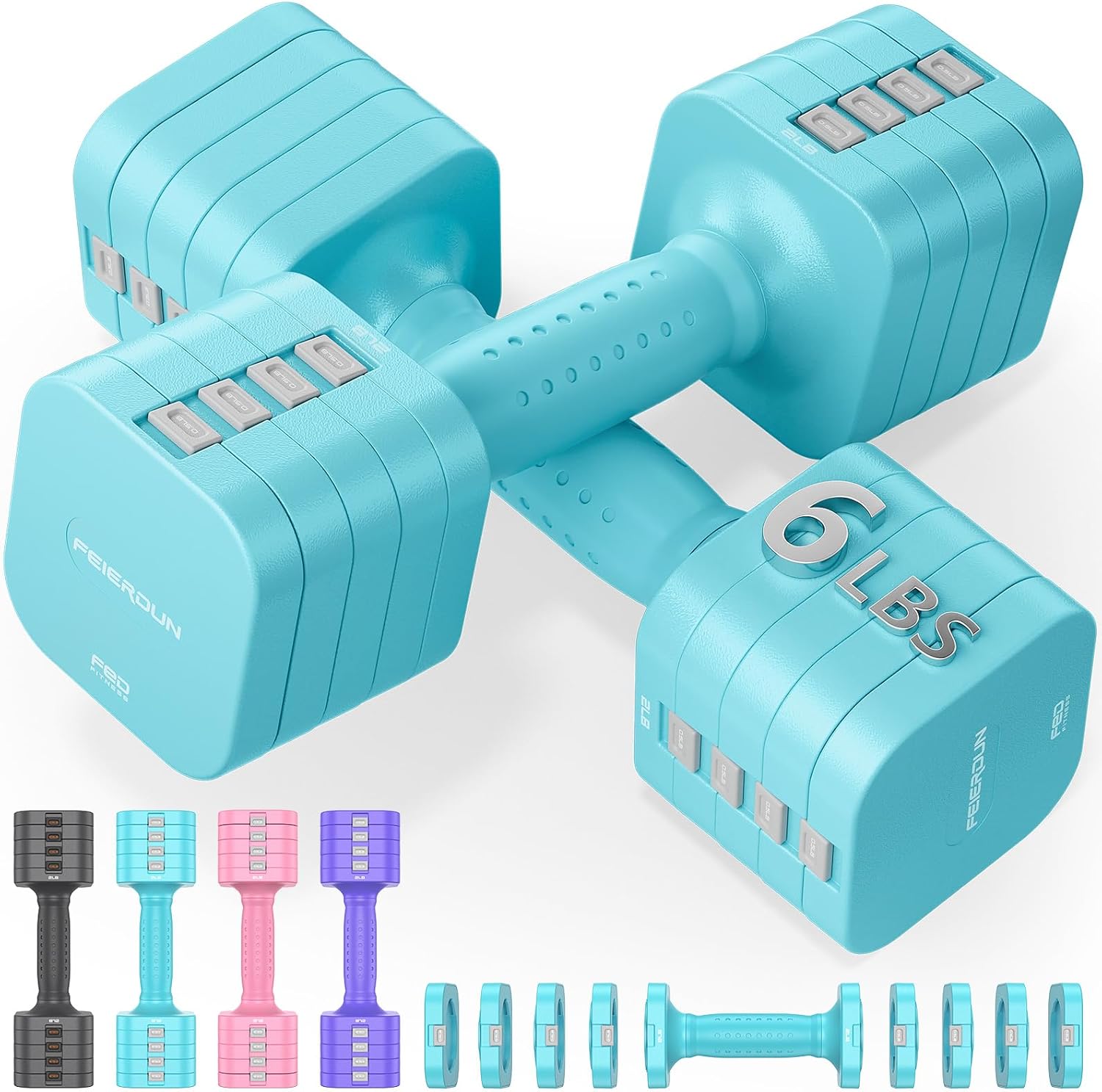 Detalle de FEIERDUN Adjustable Dumbbells 5-in-1