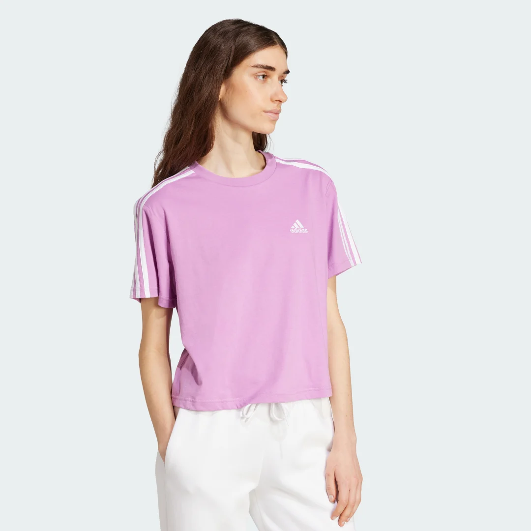 Thumbnail 2 de Camiseta corta Essentials Single Jersey 3 bandas – Adidas (Violeta)