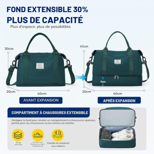 Detalle de SEAFEW sac de voyage 40 x 30 x 20 cm, compartiment chaussures et poche humide