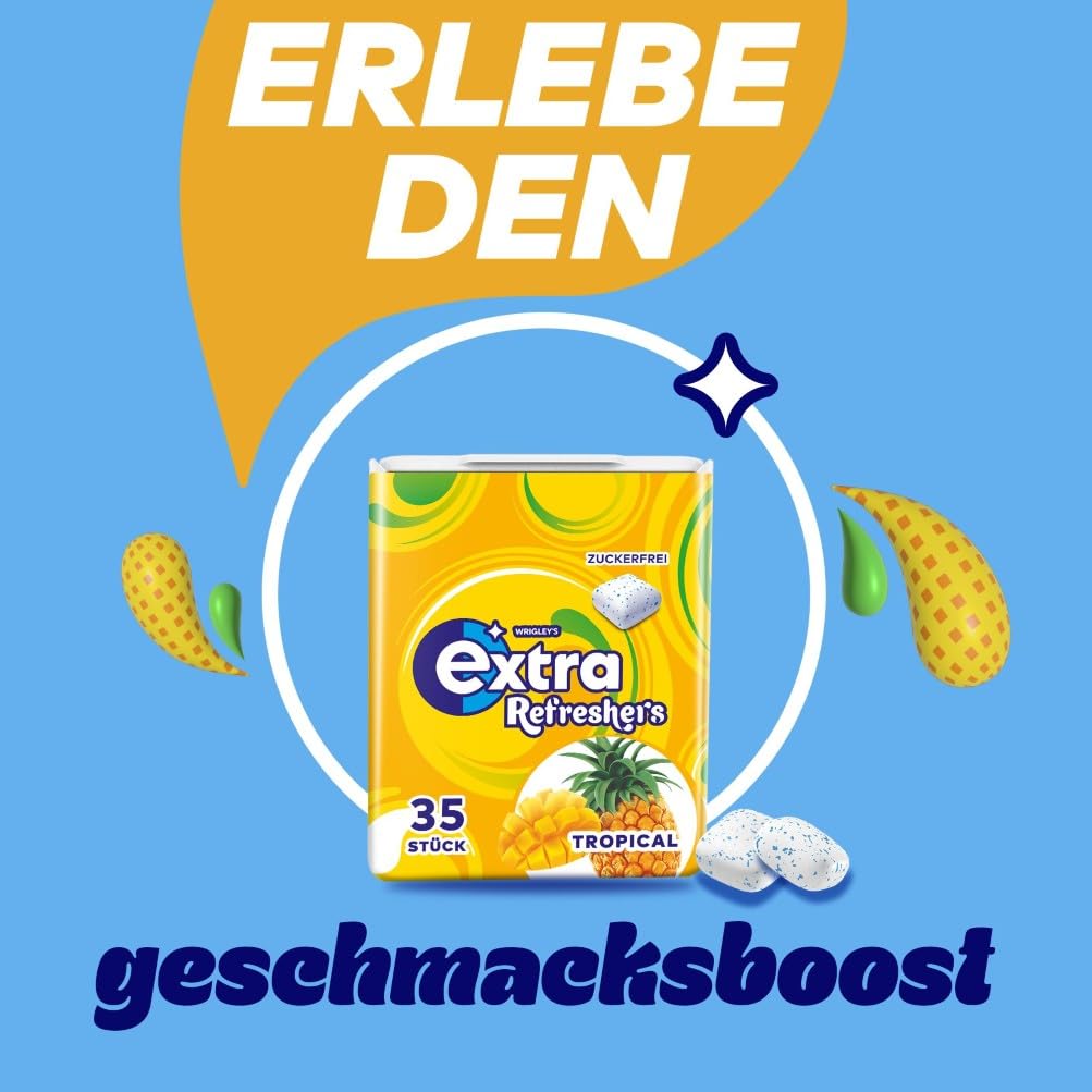 Detalle de Extra Refreshers zuckerfreier Tropical Kaugummi – Großpackung (6 x 35 Dragees)