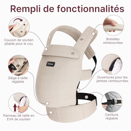 Thumbnail 4 de Momcozy Porte-bébé Ergonomique 3-en-1 en coton kaki — de 3 à 24 mois (3,2–20 kg)