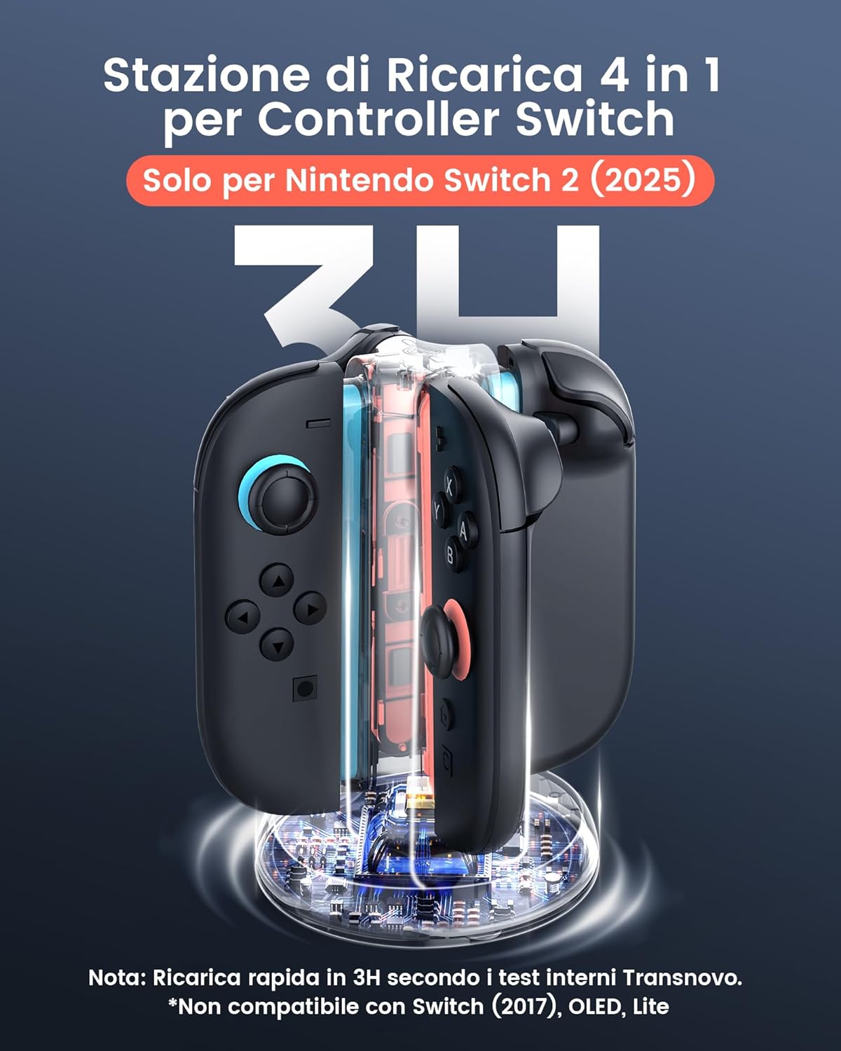 Thumbnail 1 de TRANSNOVO caricatore 4 in 1 per Nintendo Switch 2 con stazione a 4 porte e luci RGB