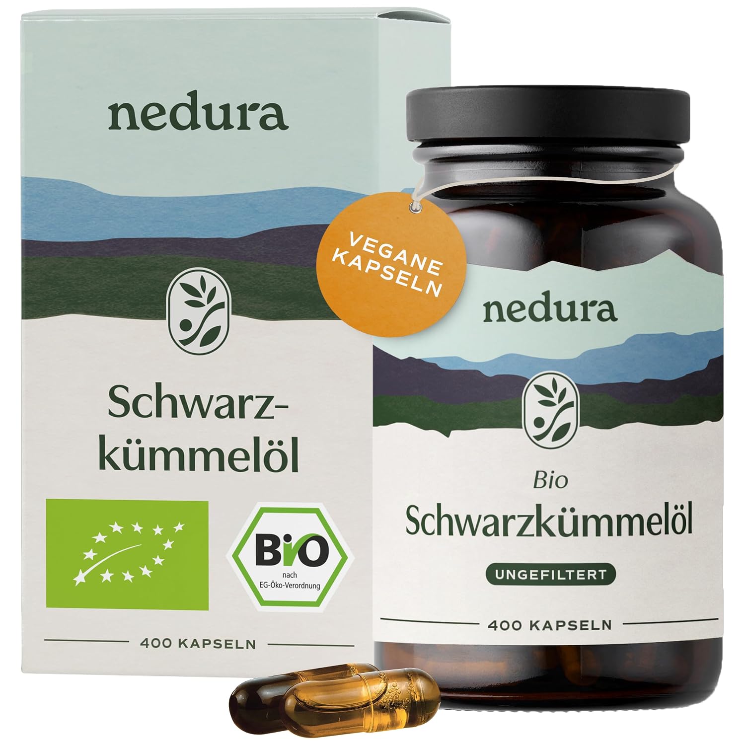 Detalle de nedura BIO Schwarzkümmelöl Kapseln 400 Stück