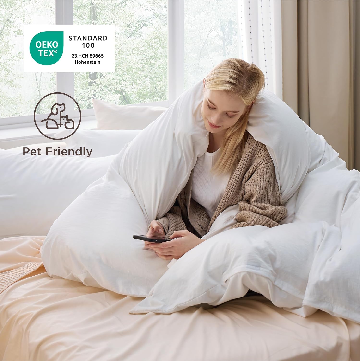Detalle de Bedsure CAA9B1AW1QU Queen Duvet Cover Set, White Polyester, Zipper Closure
