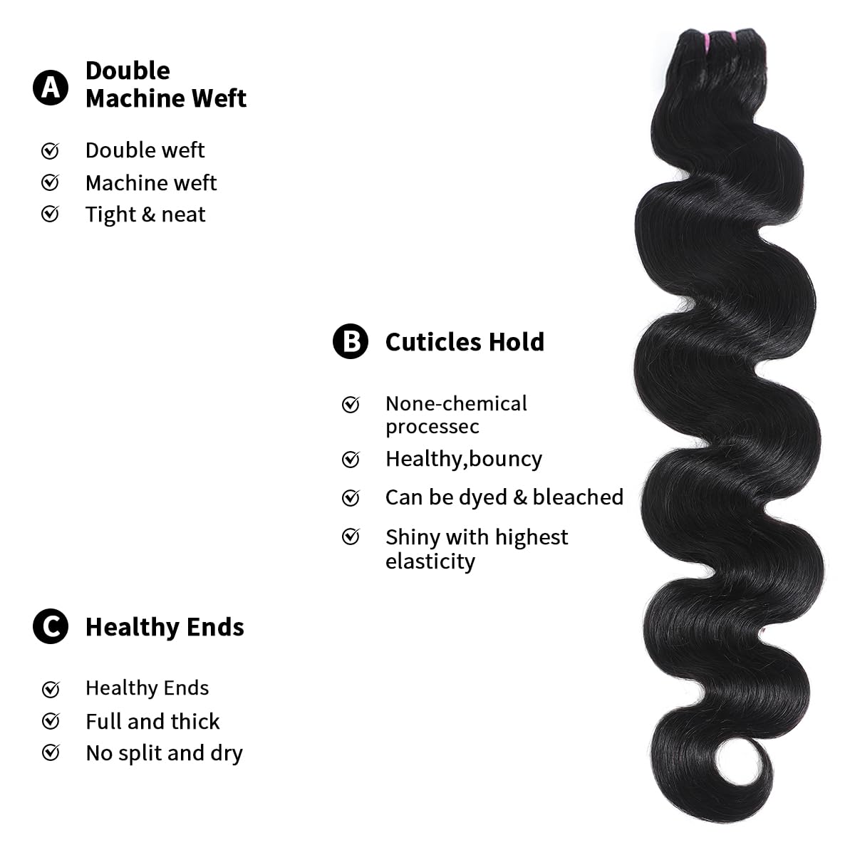 Thumbnail 3 de 15A Raw Indian Virgin Human Hair Bundles (Body Wave), 4 Bundles 24/24/26/26 Inch