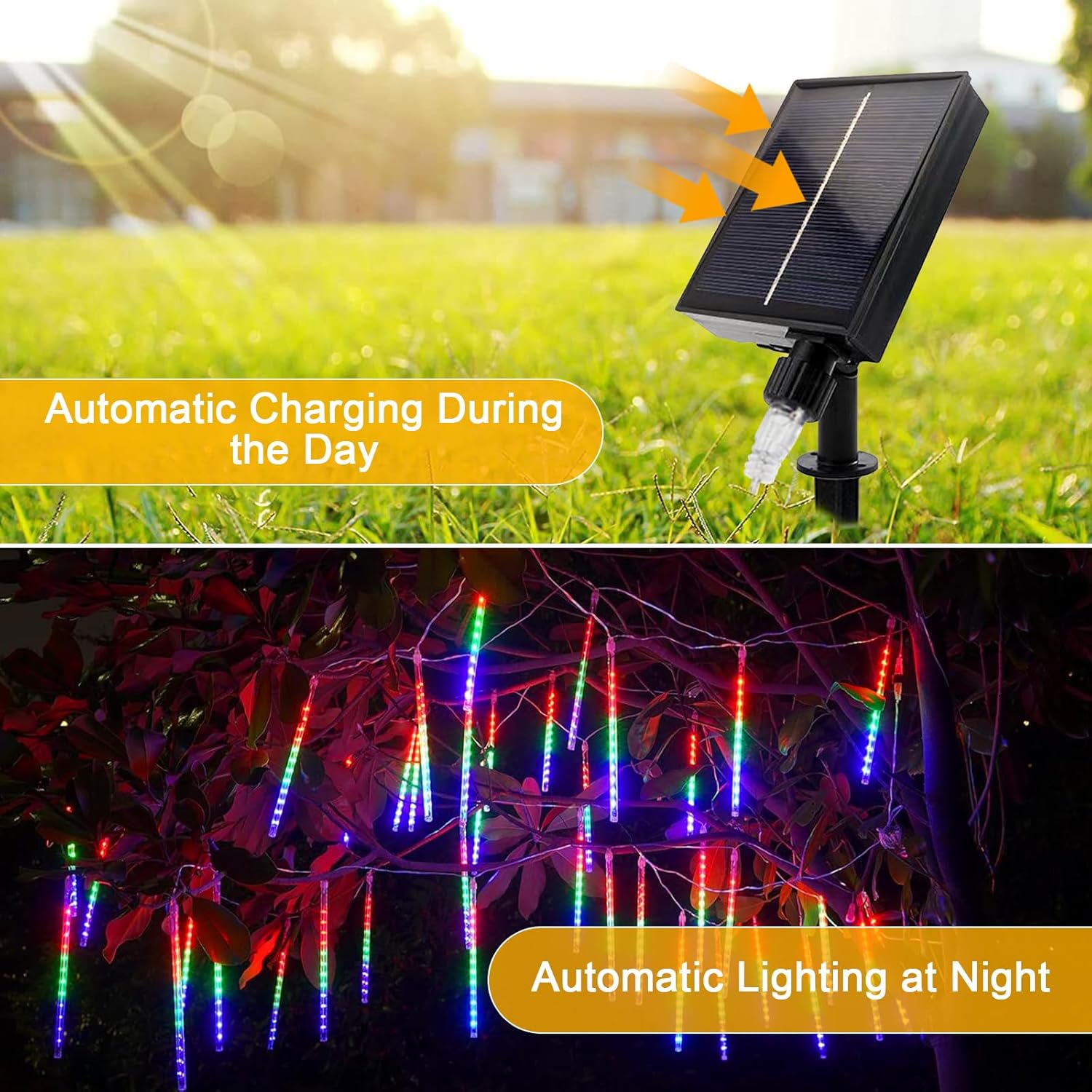 Thumbnail 2 de Acxilexy Solar Meteorschauer Regenlichter – 30 cm, 10 Röhren, 240 LEDs, Fernbedienung, IP67 Außenbeleuchtung