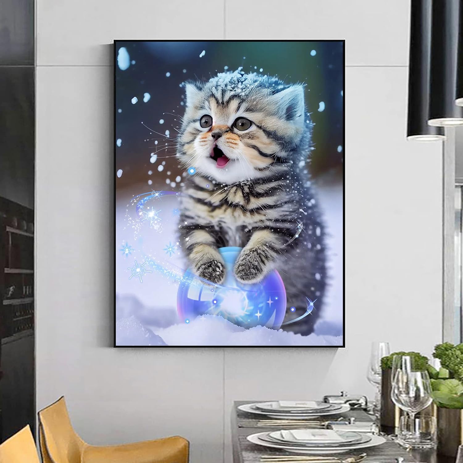 Detalle de Diamond Painting Katze im Schnee 5D | DIY Diamant Malerei Kit 30x40 cm