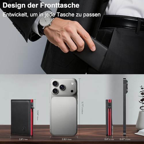 Detalle 2 de TENBST Geldbörse Herren – Edle Slim Wallet mit RFID-Schutz, Rot-Schwarz, Münzfach und Pop-up Pay-Feature