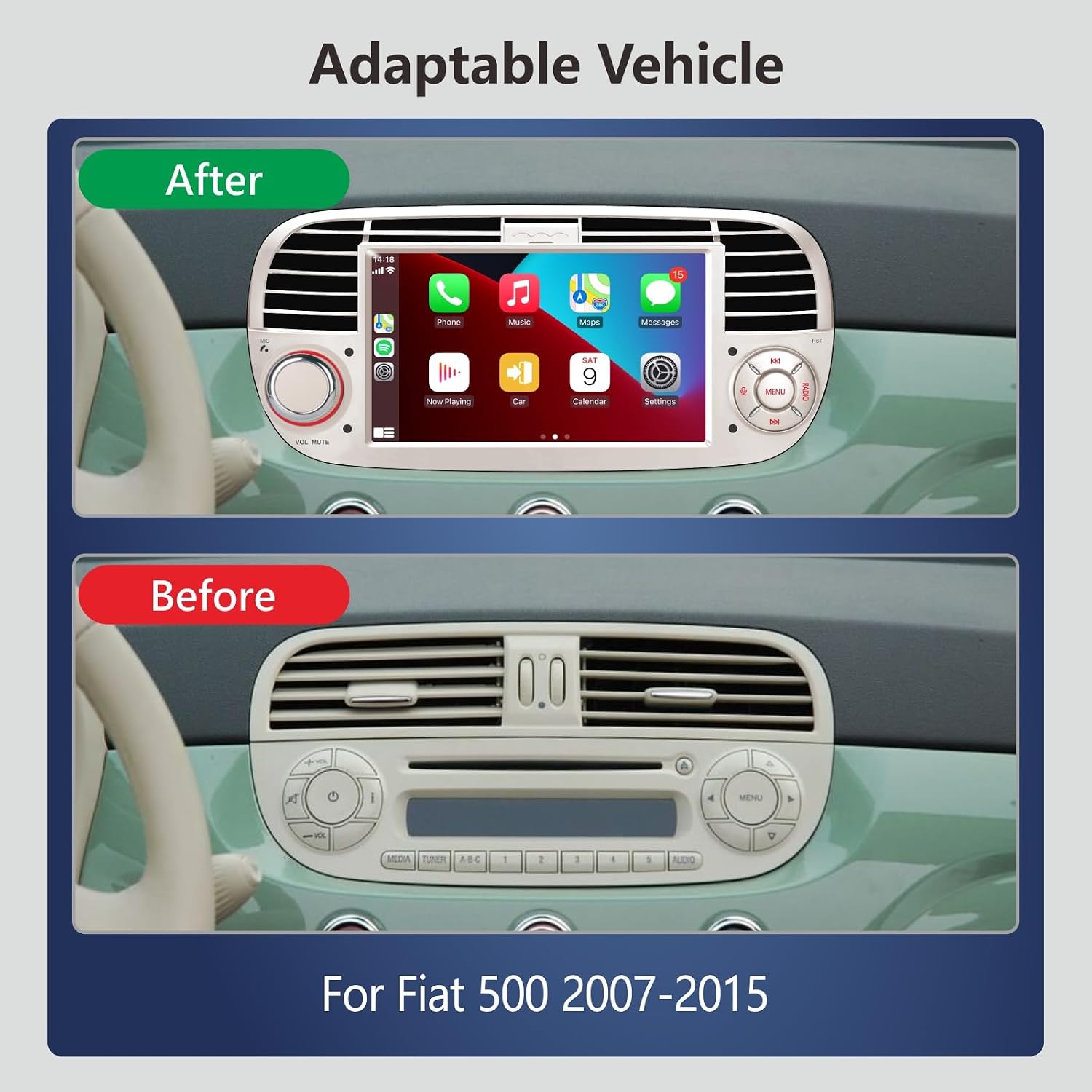 Thumbnail 5 de Aphrfamma Versione Plus: Autoradio compatibile Fiat 500 (2007‑2015) con CarPlay wireless, Android Auto e schermo IPS da 7