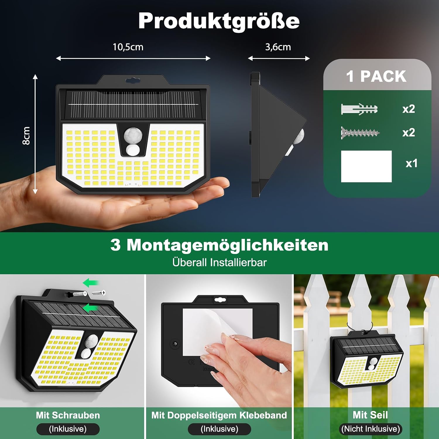 Detalle 2 de Lampe Solaire Extérieure avec Détecteur de Mouvement – 3 Modes, IP65, LED 6000K Blanc Froid