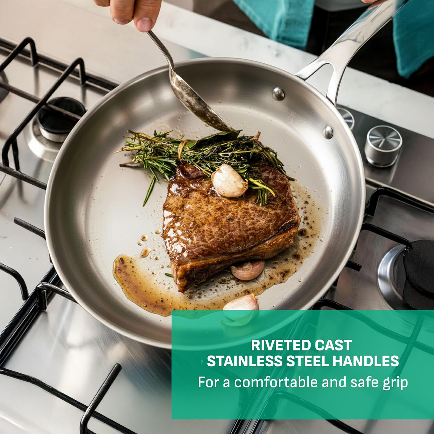 Detalle de Tefal Jamie Oliver Cook Smart E3110655 – patelnia 28 cm ze stali nierdzewnej