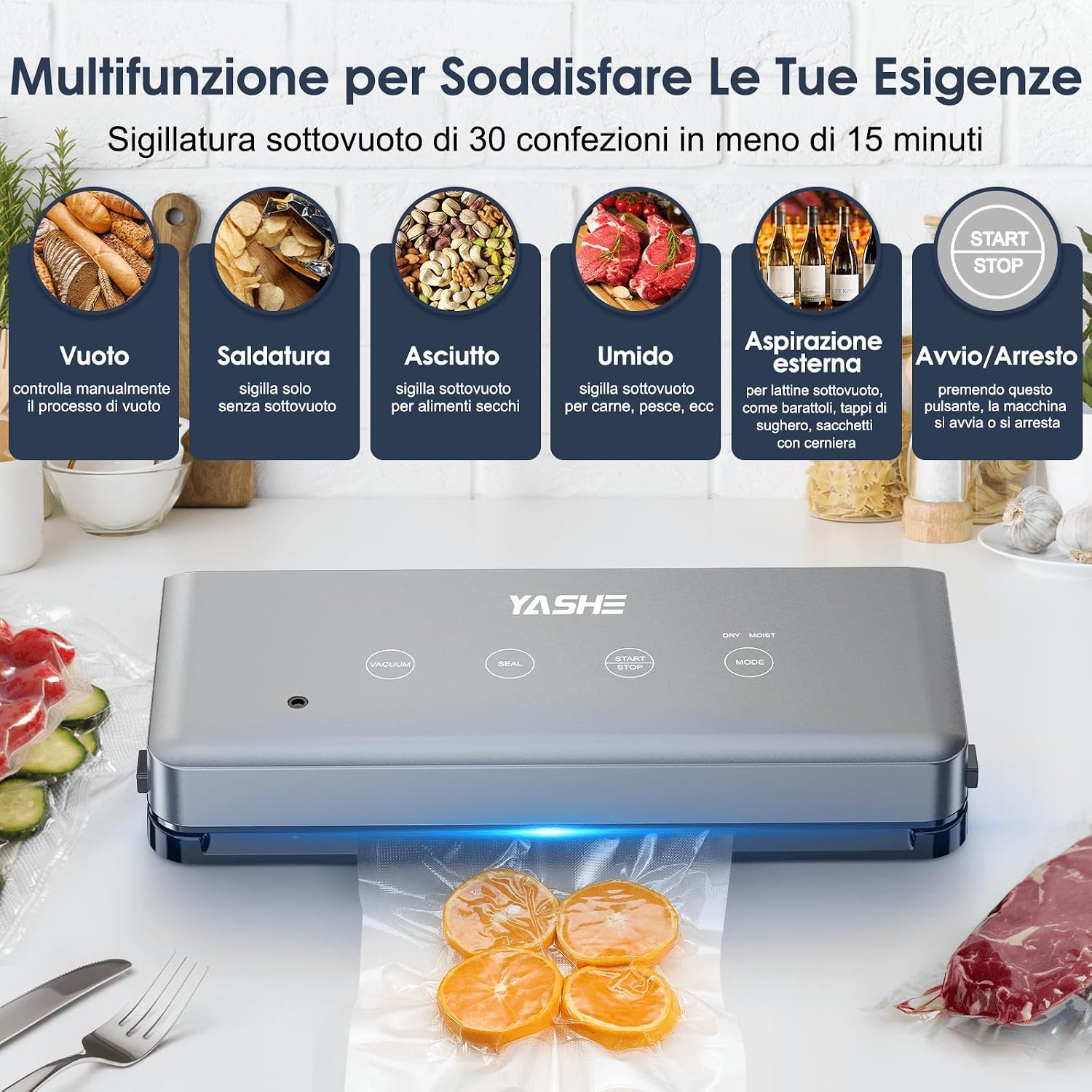 Detalle 2 de YASHE Macchina Sottovuoto Alimenti 5 in 1
