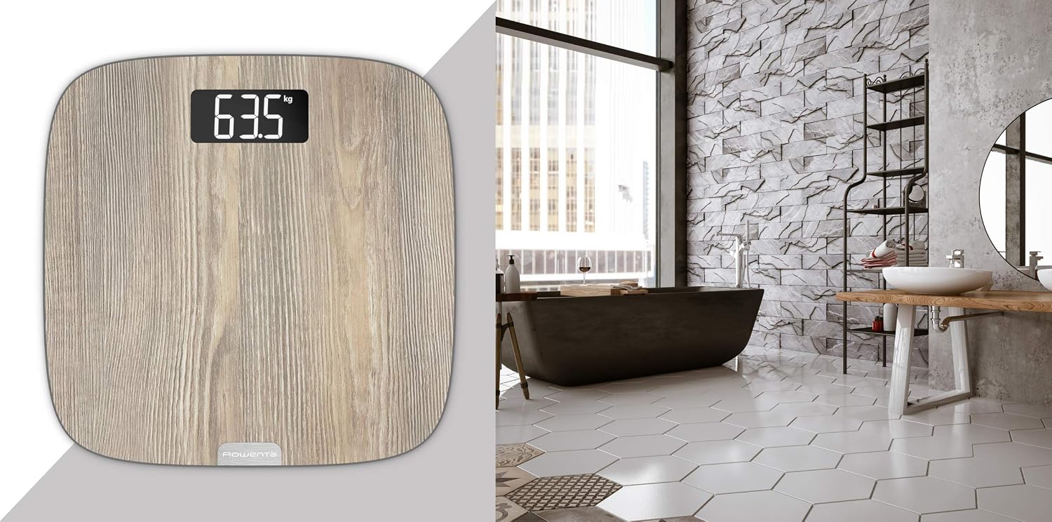 Detalle 2 de Rowenta BS1600 Origin bilancia pesapersone digitale ultra sottile effetto legno fino a 160 kg