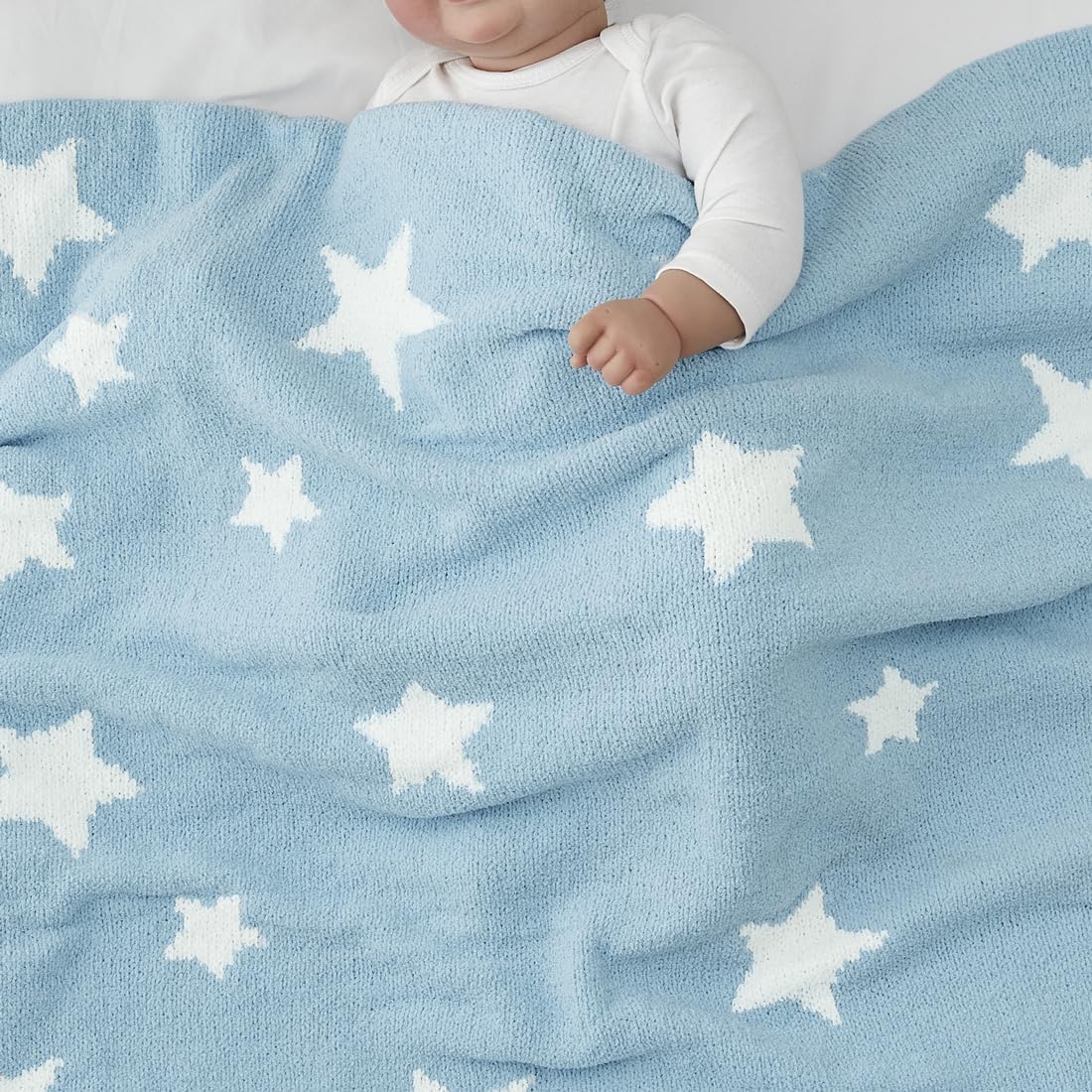 Thumbnail 1 de CREVENT Chenille-Babydecke 75 × 100 cm, kuscheliger Stern in Blau – für Babys, Kleinkinder und Haustiere