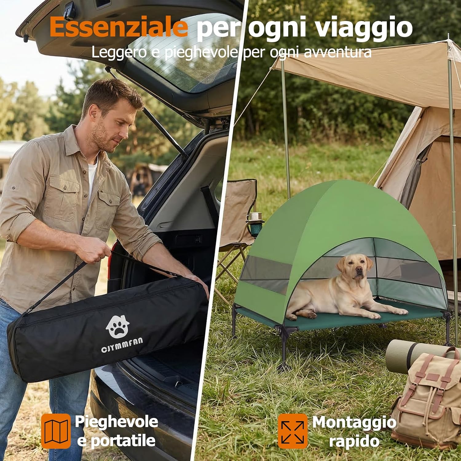 Thumbnail 6 de Cuccia rialzata per cani da esterno con tetto verde (L) – stabile, ombrosa e pieghevole