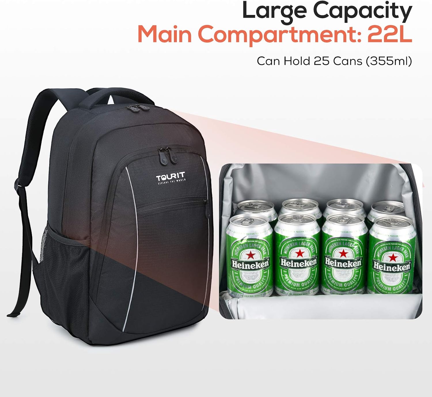 Detalle de TOURIT Insulated Cooler Backpack: Lightweight, Leak-Proof 25-Can Backpack for Work, Picnics and Adventures