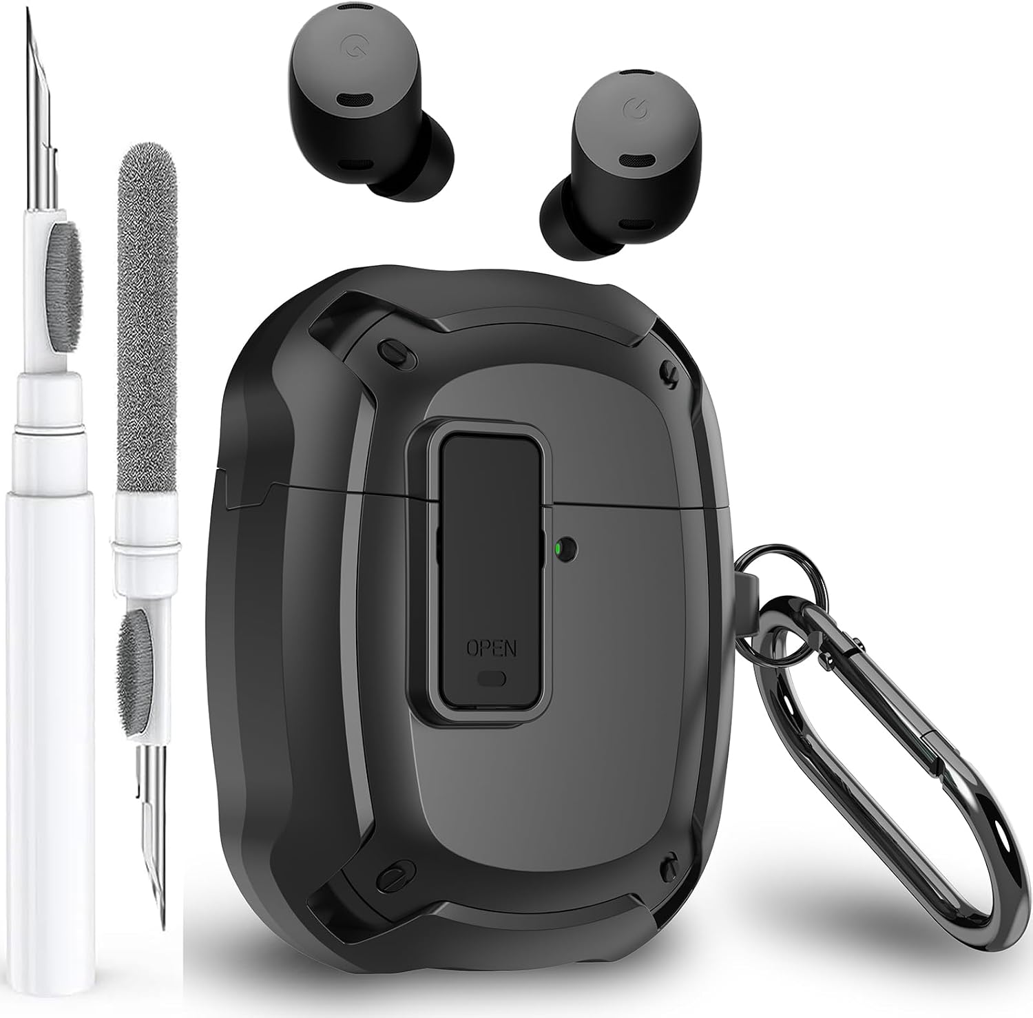 Detalle de Olytop Google Pixel Buds Pro 2/Pro用ケースカバー ロック機構・カラビナ付き ブラック
