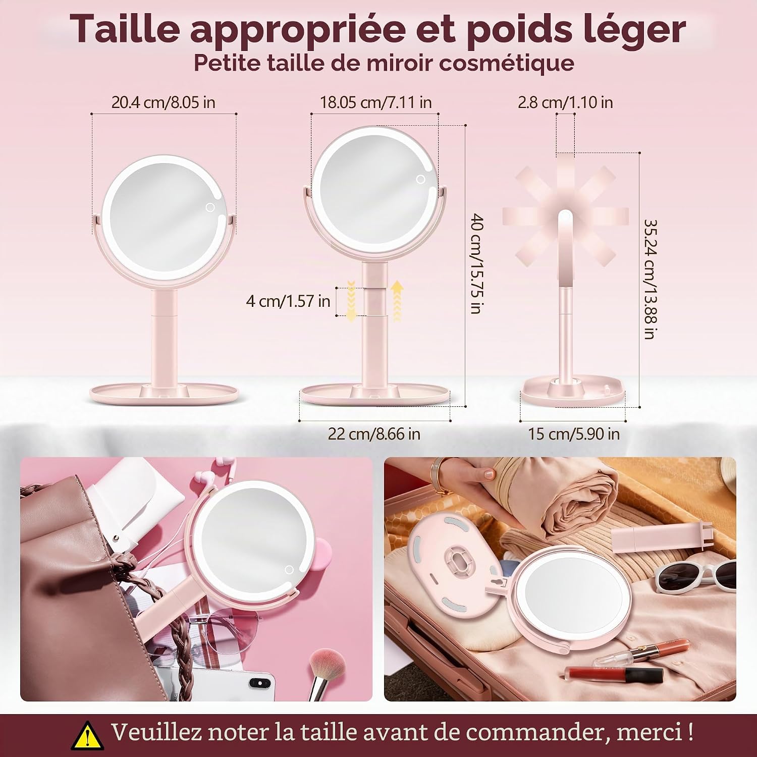 Thumbnail 6 de MOMOKUBA miroir cosmétique avec éclairage: magnification 20x et rotation 360°